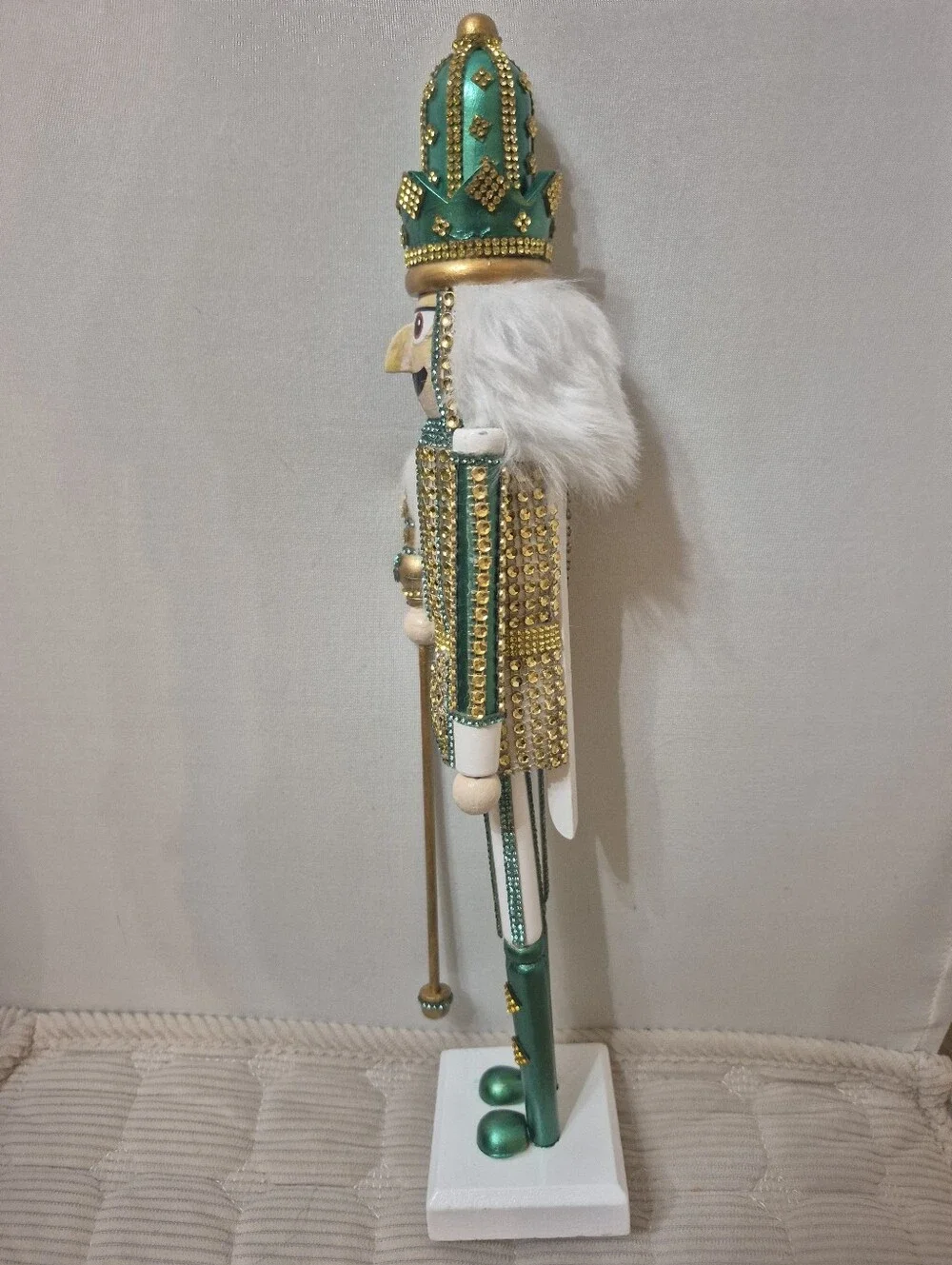 Green and Gold Bejeweled Nutcracker Figurine
